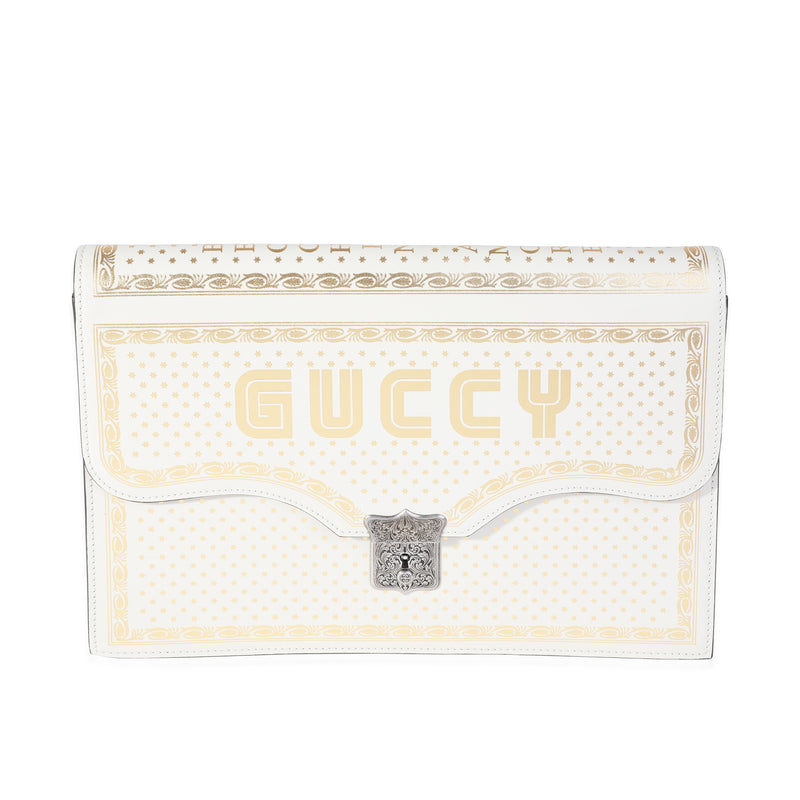 Gucci x Sega Mystic White Star Printed Calfskin GUCCY Portfolio Clutch Handbag fv