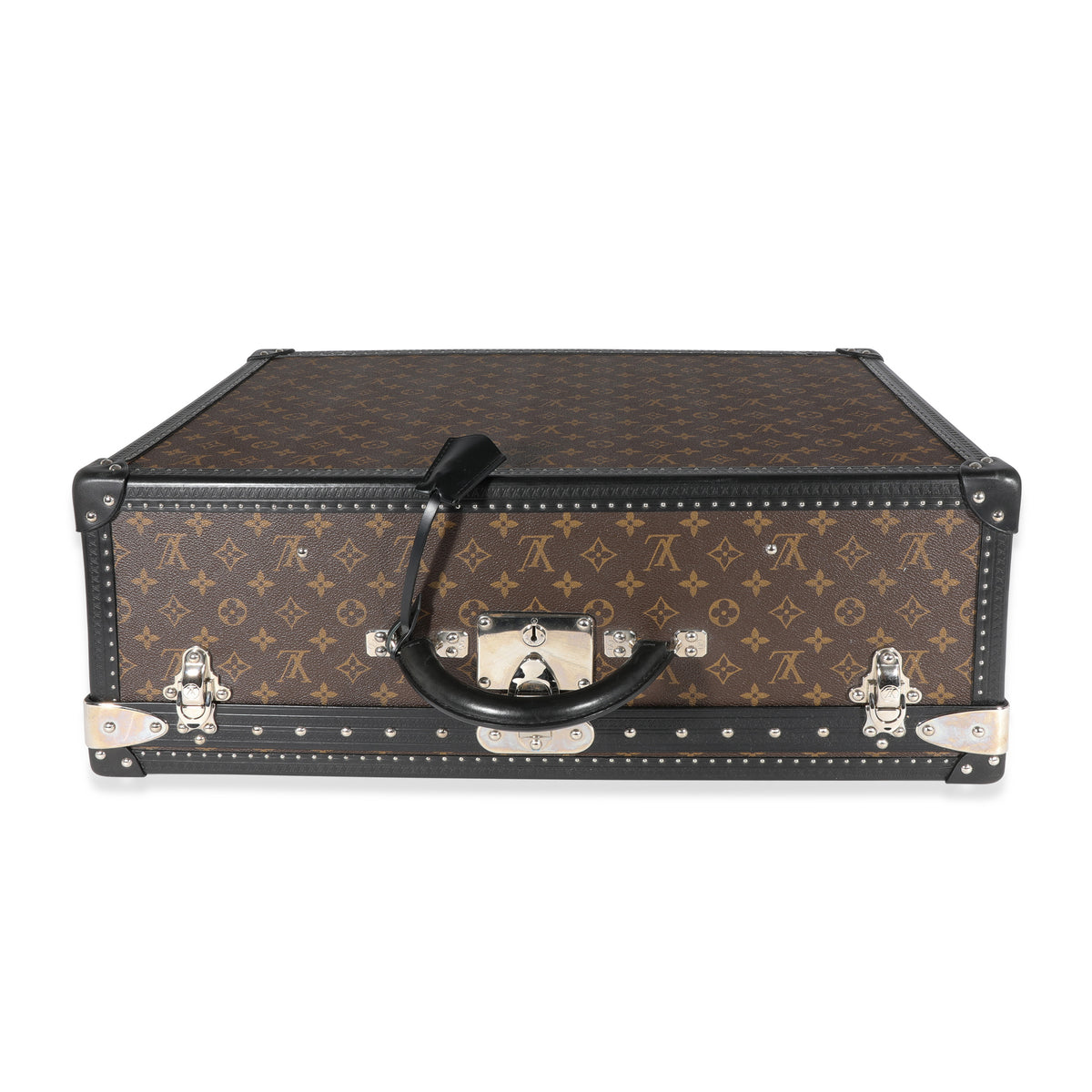 Louis Vuitton Monogram Macassar & Black Leather Alzer Trunk 60 Handbag stamp