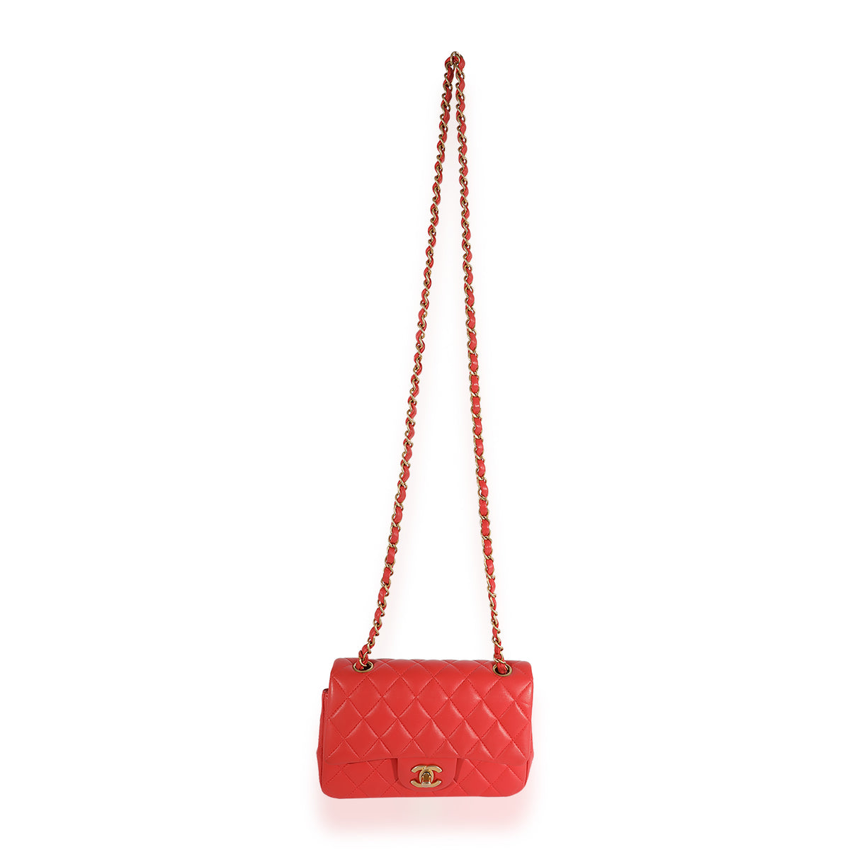 Chanel Coral Quilted Lambskin Mini Rectangular Classic Flap Bag Handbag bv