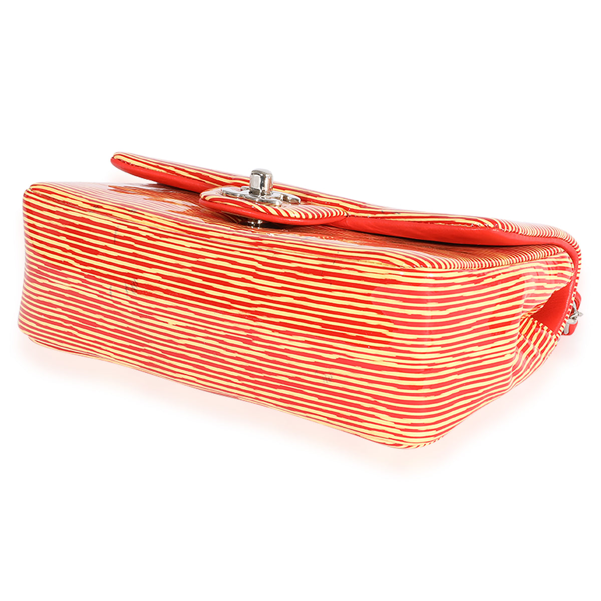 Chanel Red Striped Patent Mini Rectangular Classic Flap Bag Handbag box