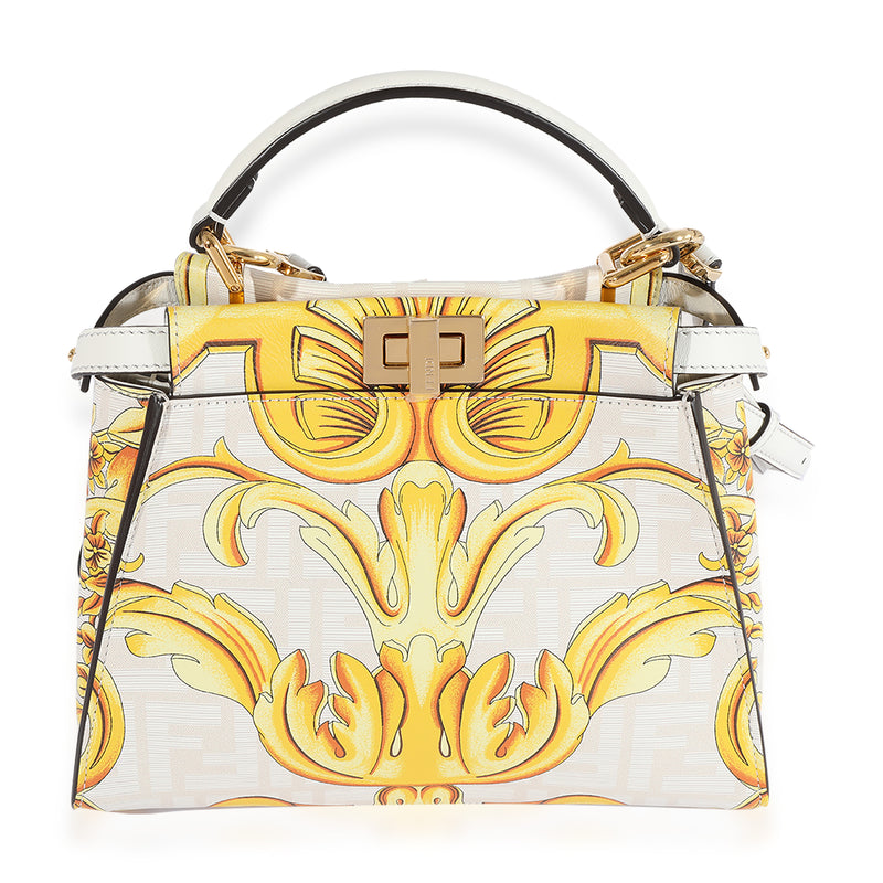 Fendi x Versace Fendace Gold Baroque & White FF Motif Mini Peekaboo Handbag fv
