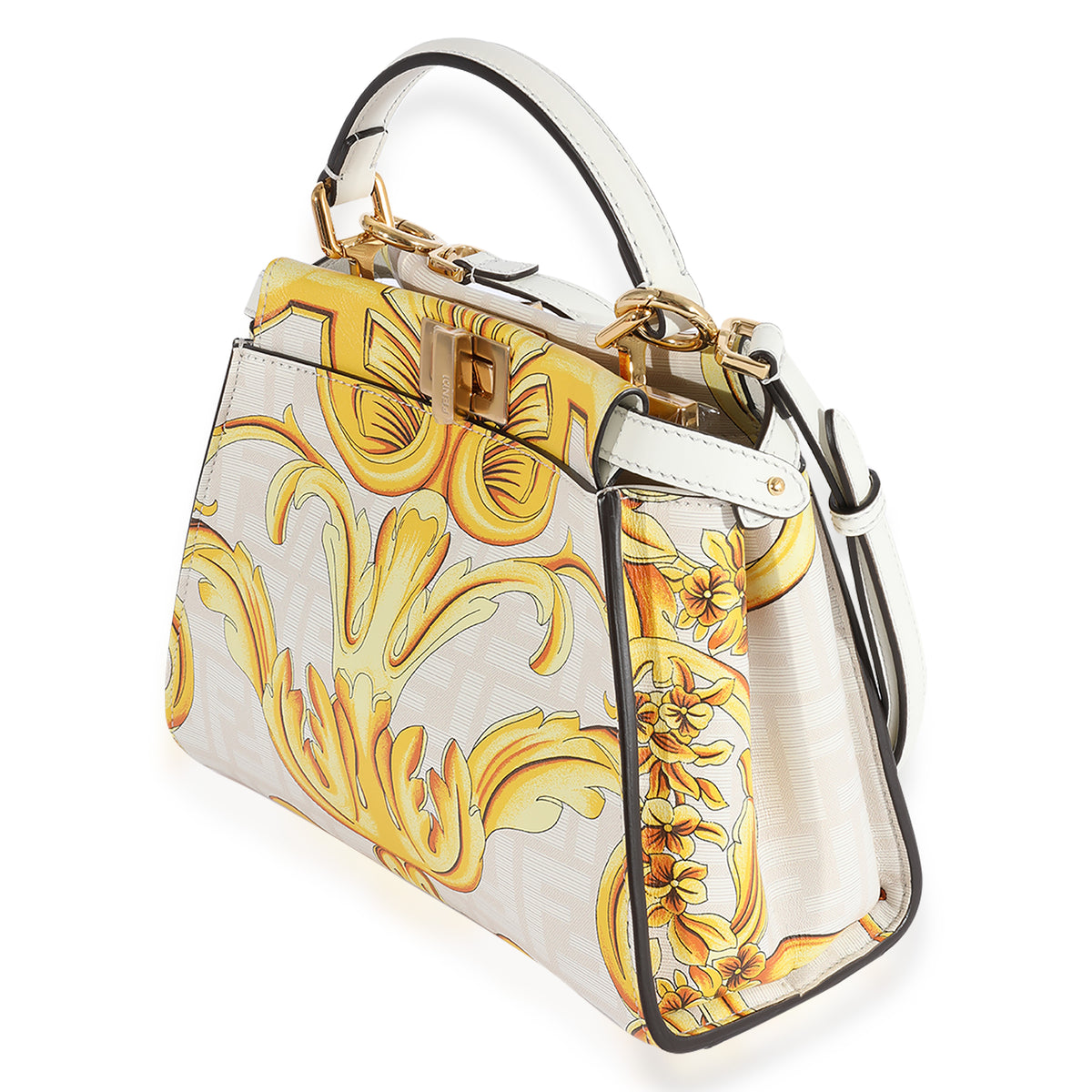 Fendi x Versace Fendace Gold Baroque & White FF Motif Mini Peekaboo Handbag sv