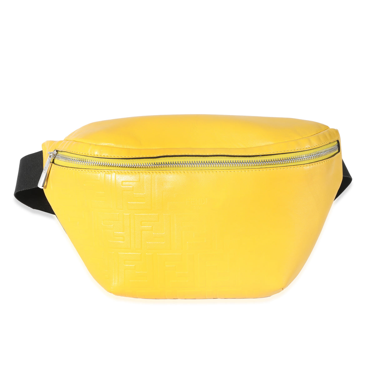 Fendi Yellow Calfskin FF 1974 Embossed Belt Bag Handbag fv