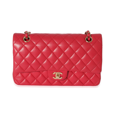 Chanel Dark Pink Quilted Lambskin Medium Classic Double Flap Bag Handbag fv