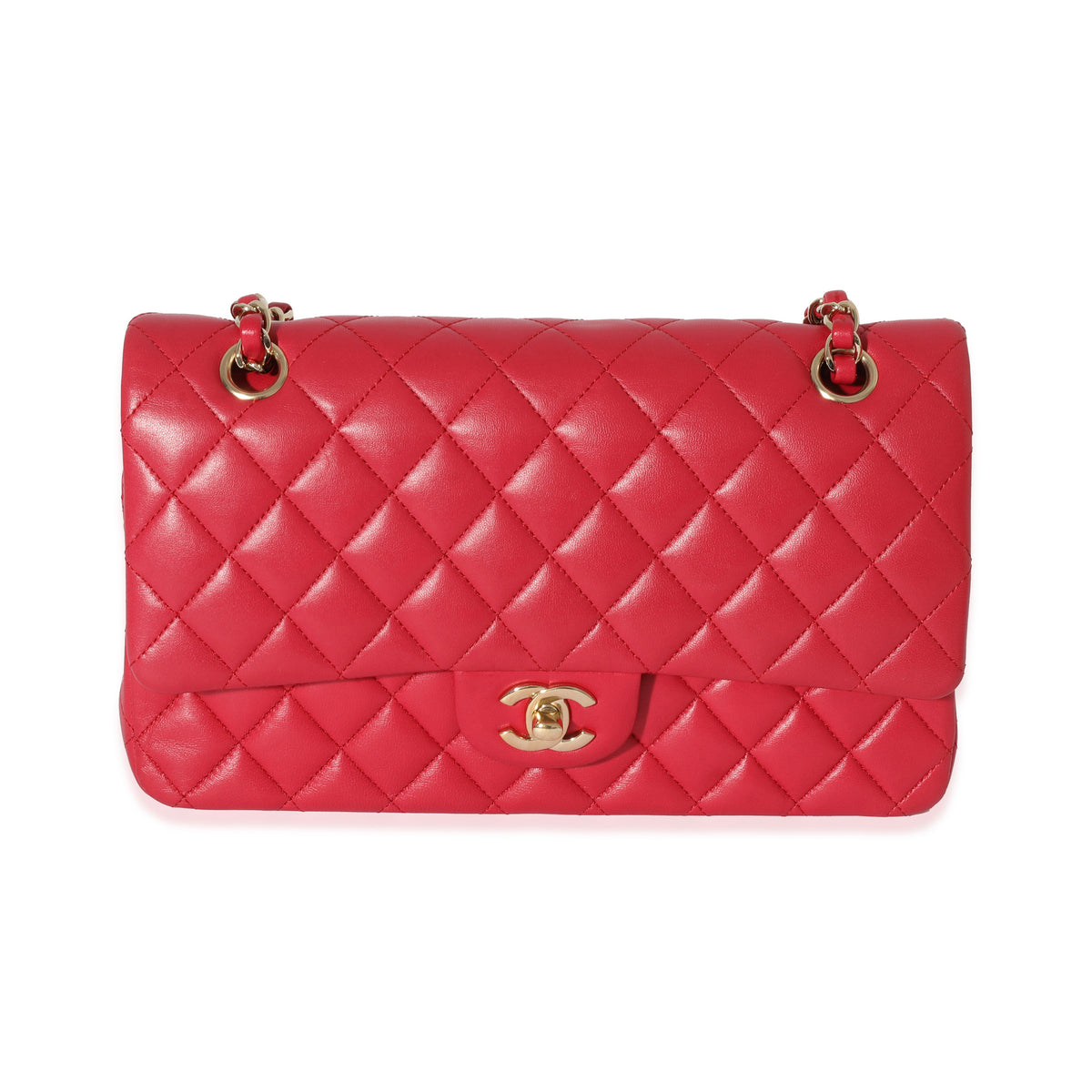 Chanel Dark Pink Quilted Lambskin Medium Classic Double Flap Bag Handbag fv