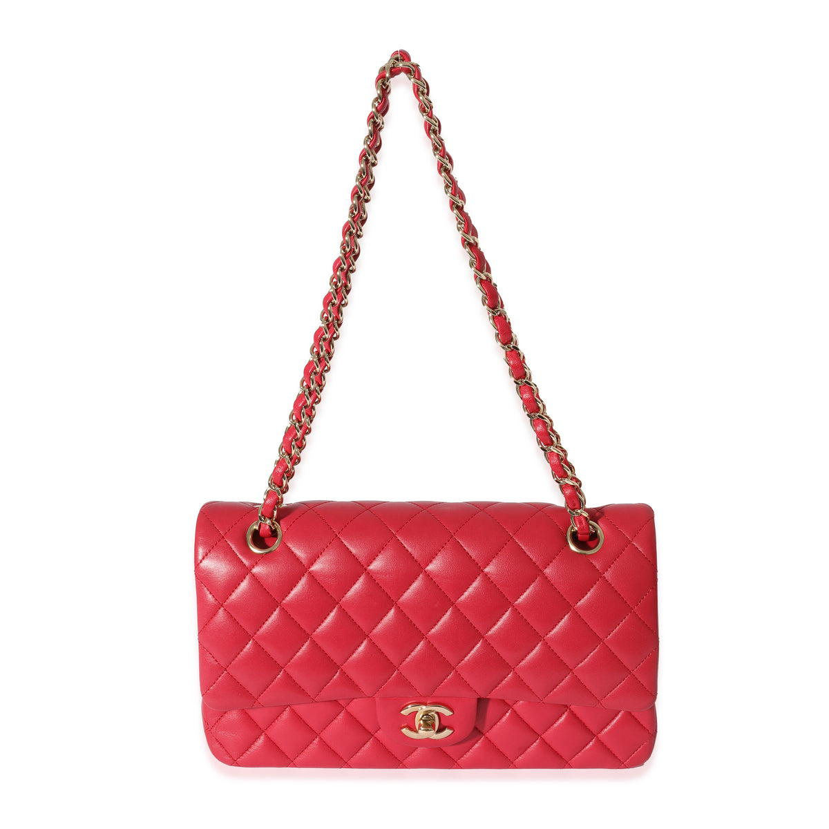Chanel Dark Pink Quilted Lambskin Medium Classic Double Flap Bag Handbag