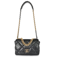 Chanel Black Shiny Lambskin Large  19 Flap Bag Handbag bv