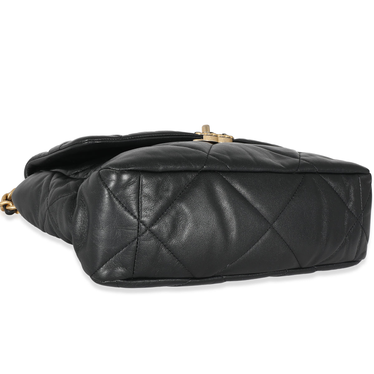 Chanel Black Shiny Lambskin Large  19 Flap Bag Handbag clasp