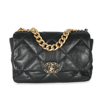 Chanel Black Shiny Lambskin Large  19 Flap Bag Handbag fv