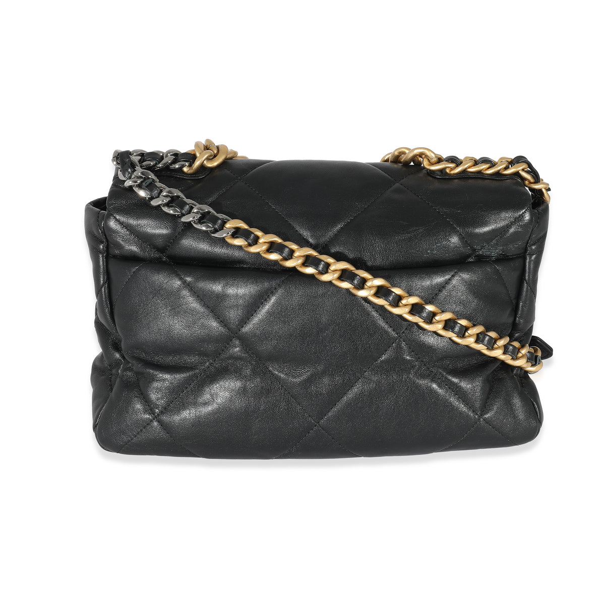 Chanel Black Shiny Lambskin Large  19 Flap Bag Handbag pv