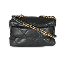 Chanel Black Shiny Lambskin Large  19 Flap Bag Handbag pv