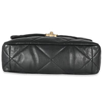 Chanel Black Shiny Lambskin Large  19 Flap Bag Handbag stamp