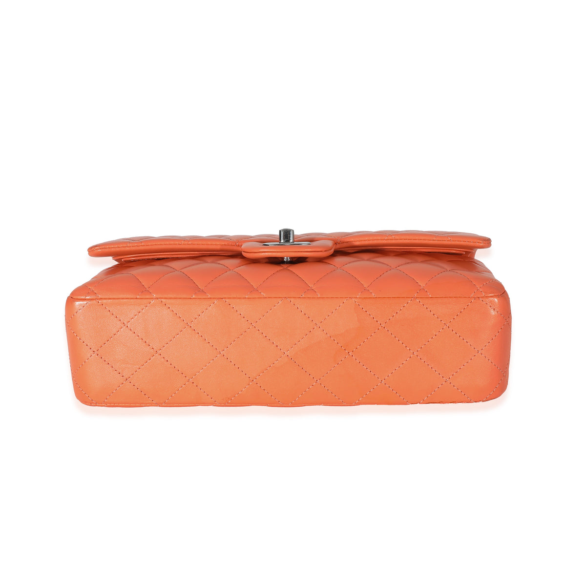Chanel Orange Quilted Lambskin Medium Classic Double Flap Bag Handbag stamp