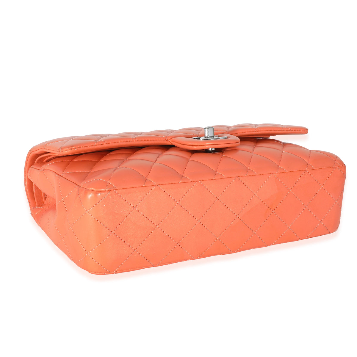Chanel Orange Quilted Lambskin Medium Classic Double Flap Bag Handbag clasp
