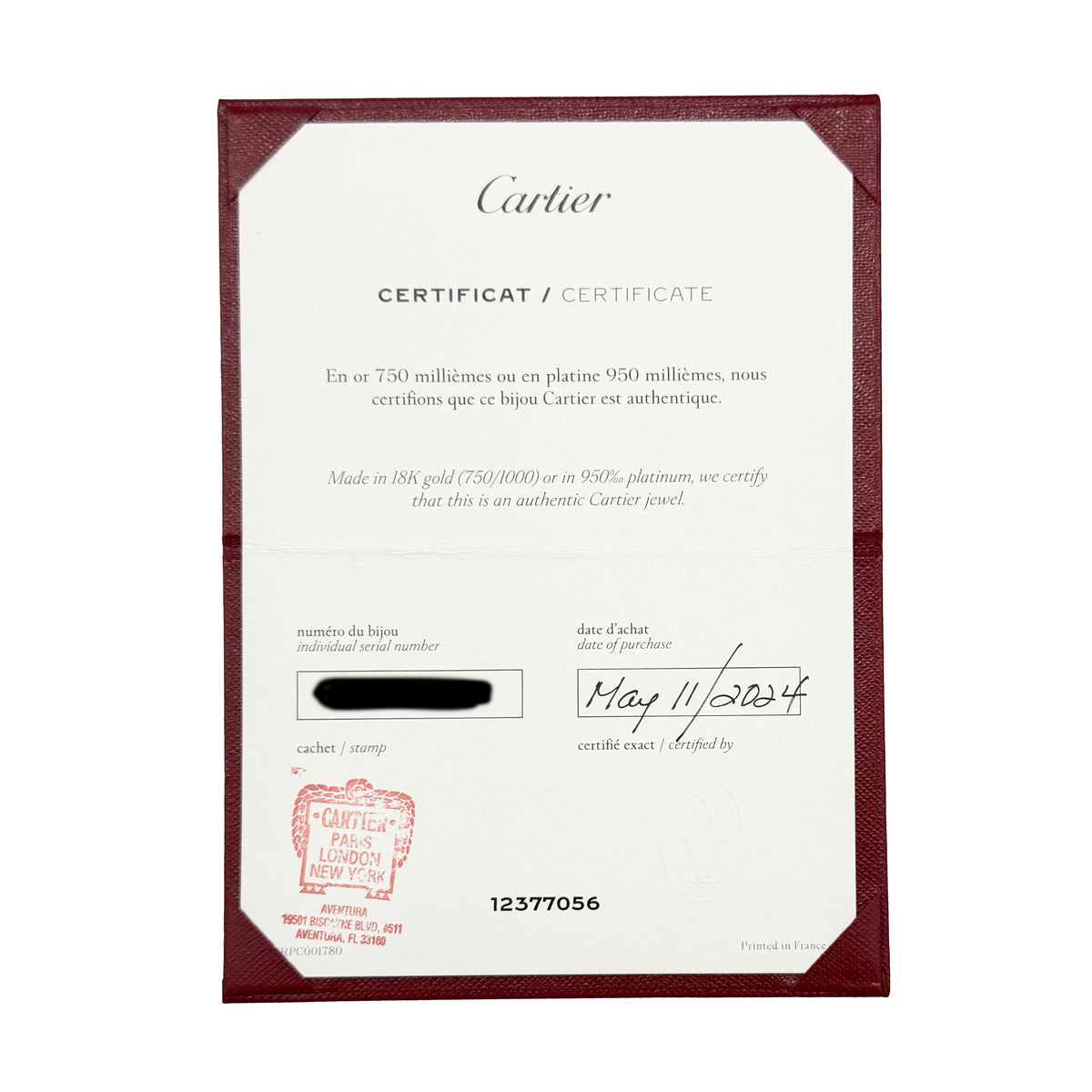 Cartier Yellow Gold Love Classic Model Hoop Earrings box