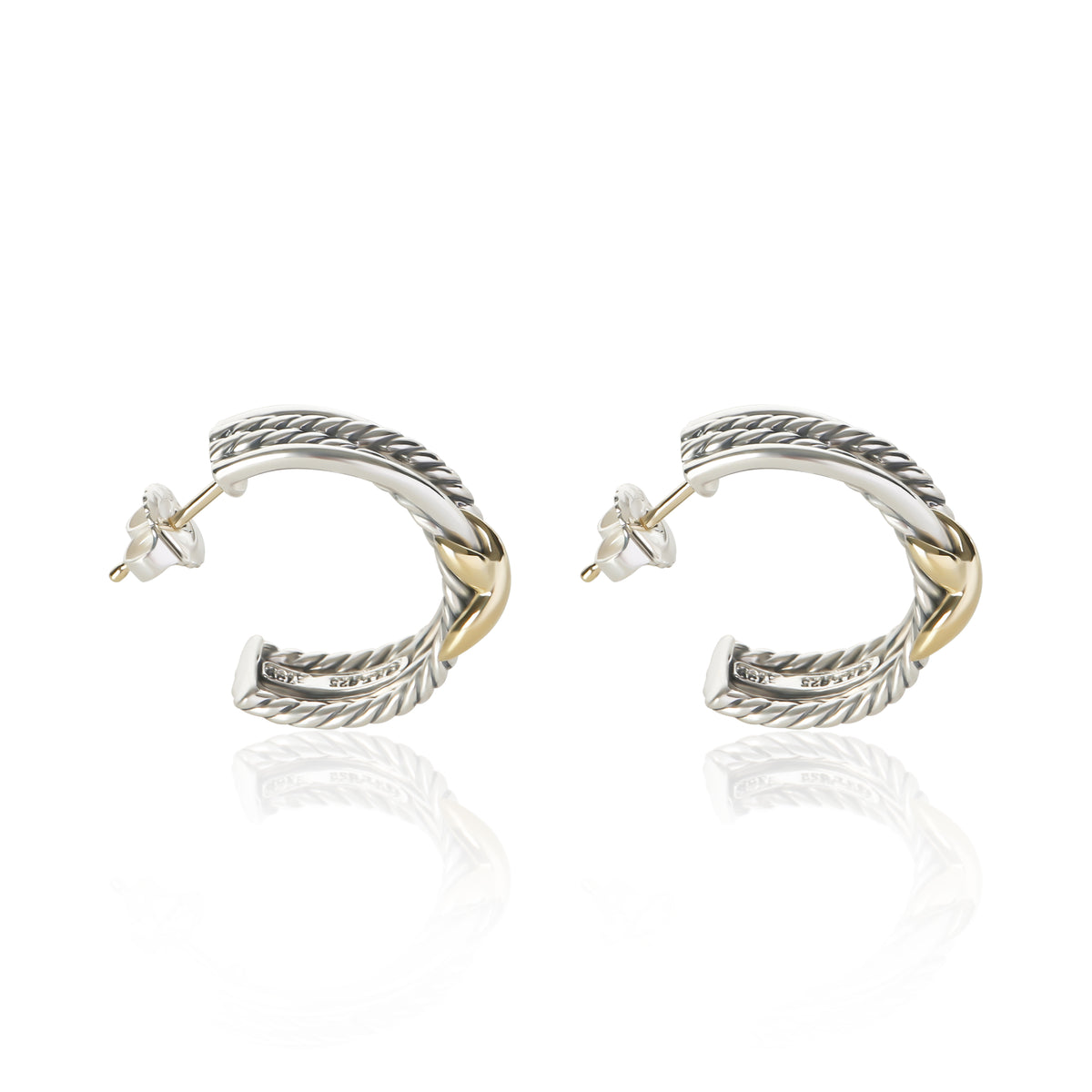 David Yurman Yellow Gold & Sterling Silver Crossover X Hoop Earrings 3