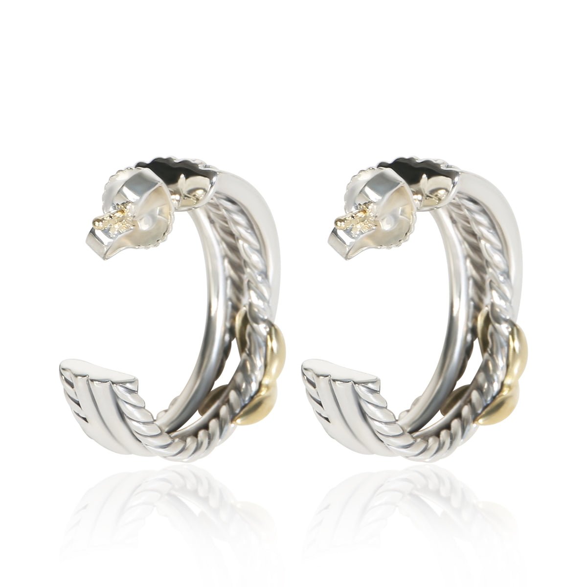David Yurman Yellow Gold & Sterling Silver Crossover X Hoop Earrings 4
