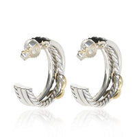 David Yurman Yellow Gold & Sterling Silver Crossover X Hoop Earrings 4
