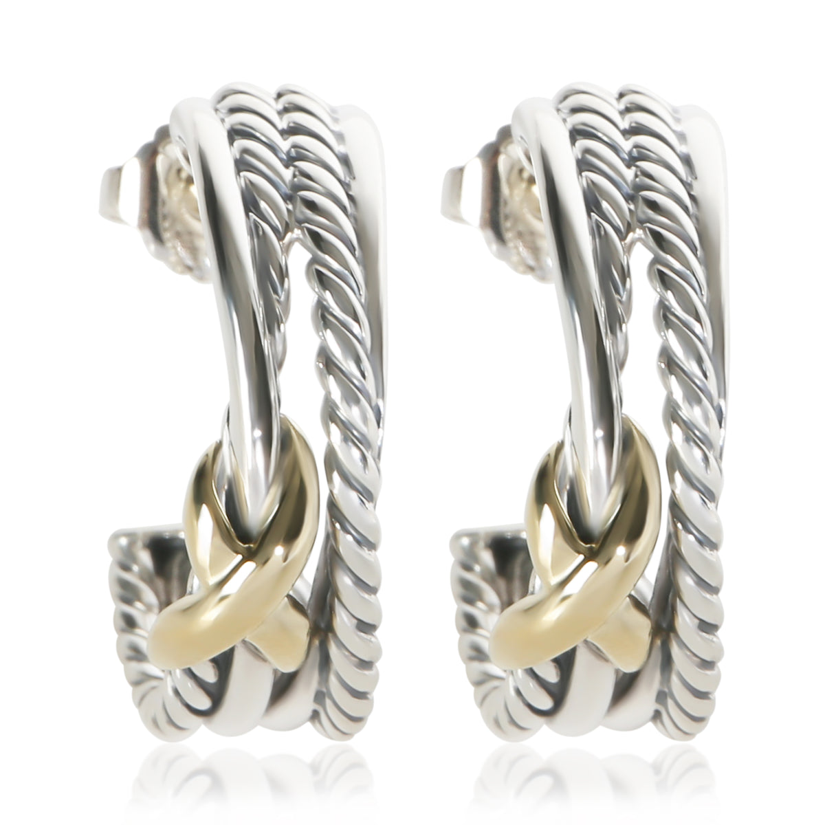 David Yurman Yellow Gold & Sterling Silver Crossover X Hoop Earrings fv