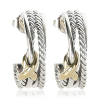 David Yurman Yellow Gold & Sterling Silver Crossover X Hoop Earrings fv