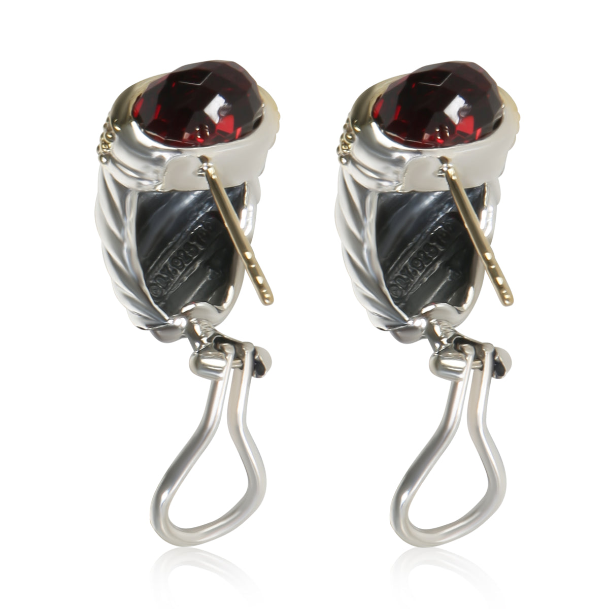 David Yurman Yellow Gold & Sterling Silver Garnet and Diamond Shrimp Earrings 3