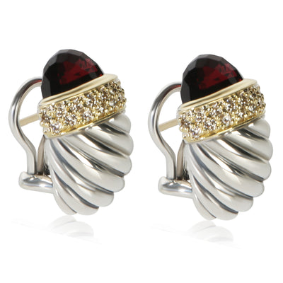 David Yurman Yellow Gold & Sterling Silver Garnet and Diamond Shrimp Earrings fv