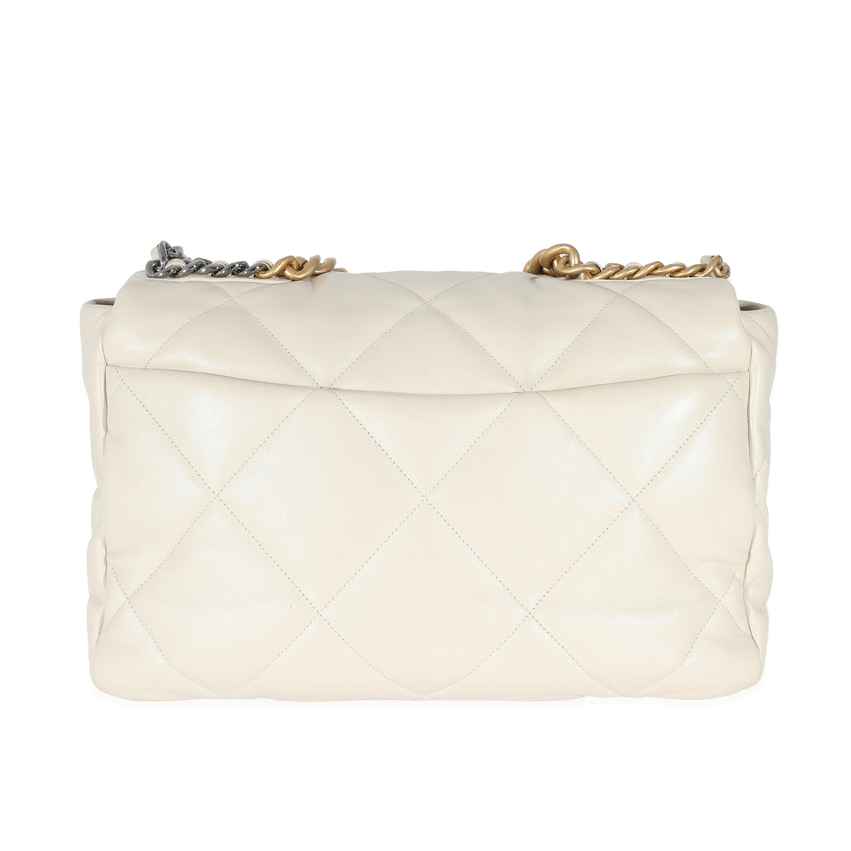 Chanel Ivory Shiny Quilted Lambskin Maxi  19 Flap Bag Handbag pv