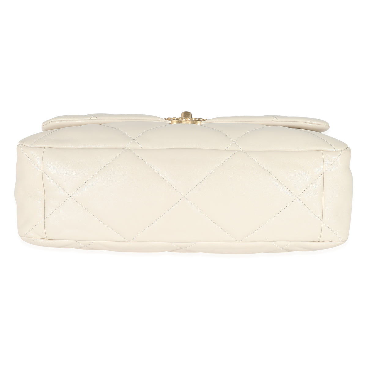 Chanel Ivory Shiny Quilted Lambskin Maxi  19 Flap Bag Handbag stamp