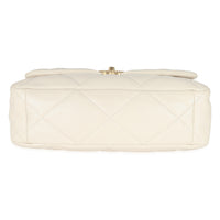 Chanel Ivory Shiny Quilted Lambskin Maxi  19 Flap Bag Handbag stamp