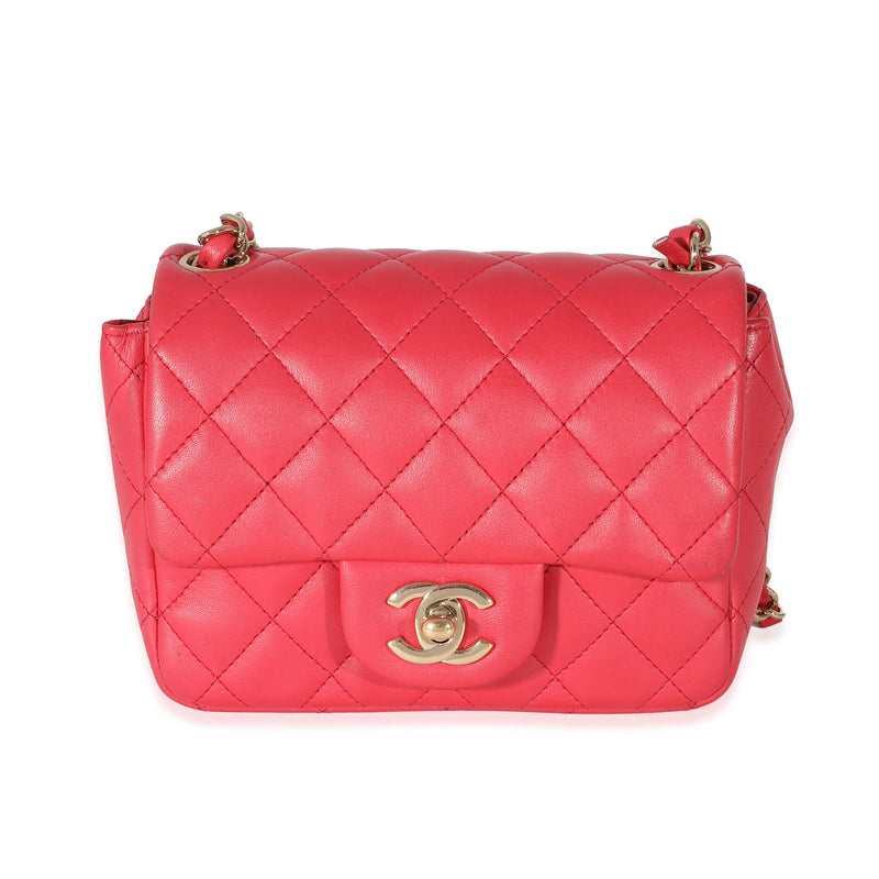 Chanel Dark Pink Quilted Lambskin Mini Square Flap Bag Handbag fv