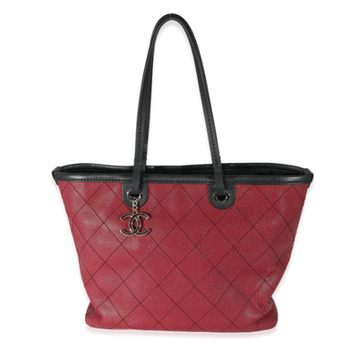 Chanel Burgundy Quilted Caviar Fever Tote Handbag fv