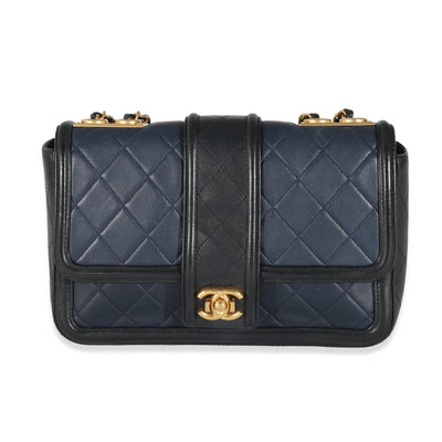 Chanel Navy Black Quilted Lambskin Medium Elegant CC Flap Bag Handbag fv