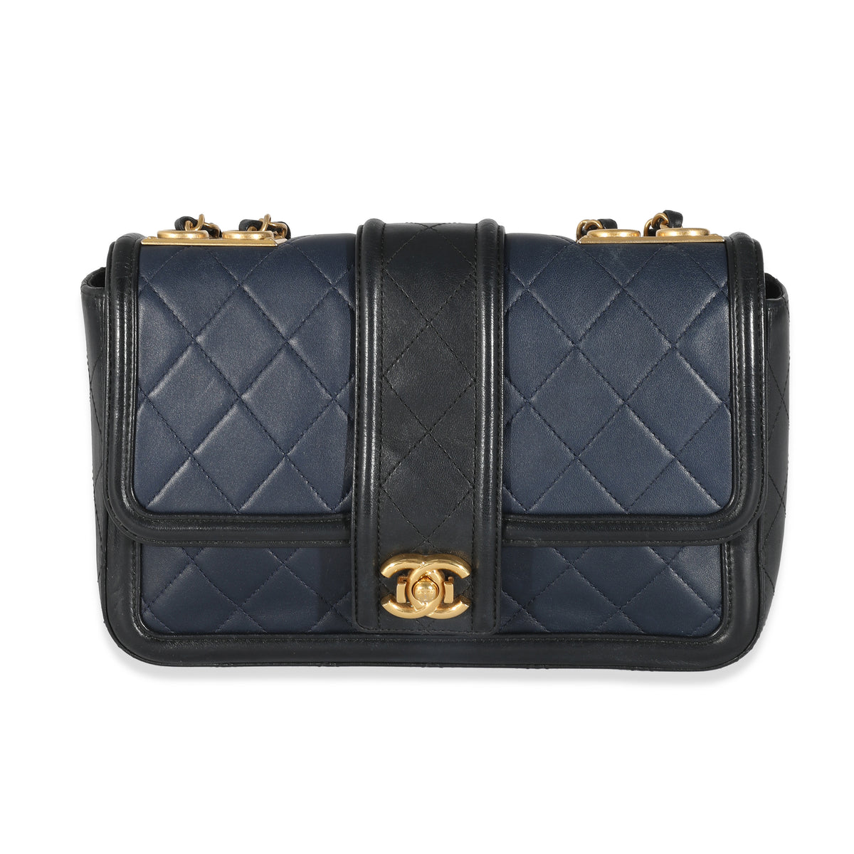 Chanel Navy Black Quilted Lambskin Medium Elegant CC Flap Bag Handbag fv