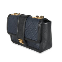 Chanel Navy Black Quilted Lambskin Medium Elegant CC Flap Bag Handbag sv