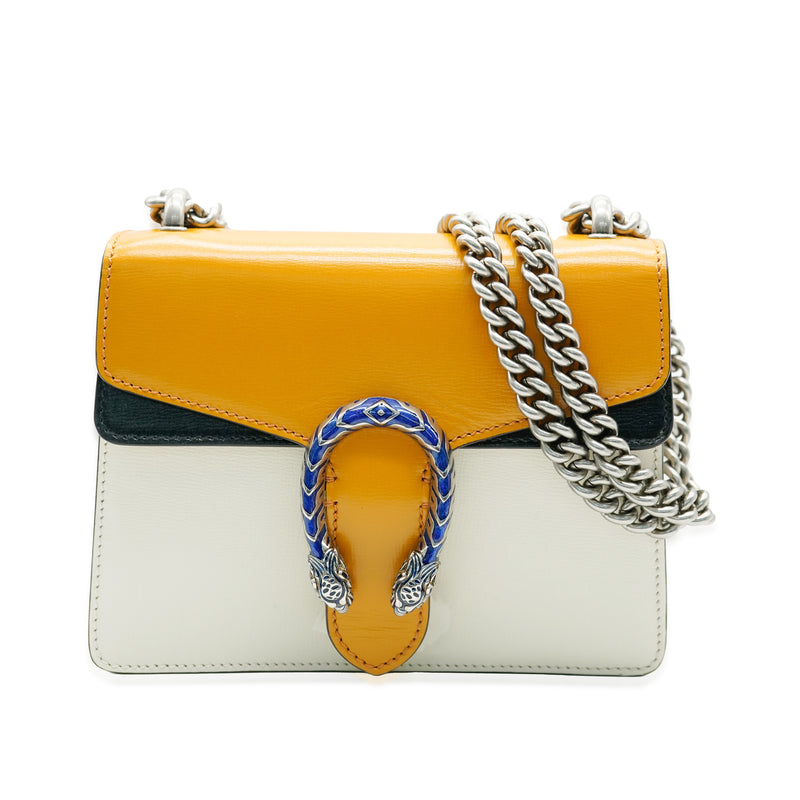 Gucci Yellow Beige Navy Tricolour Leather Mini Dionysus Handbag fv