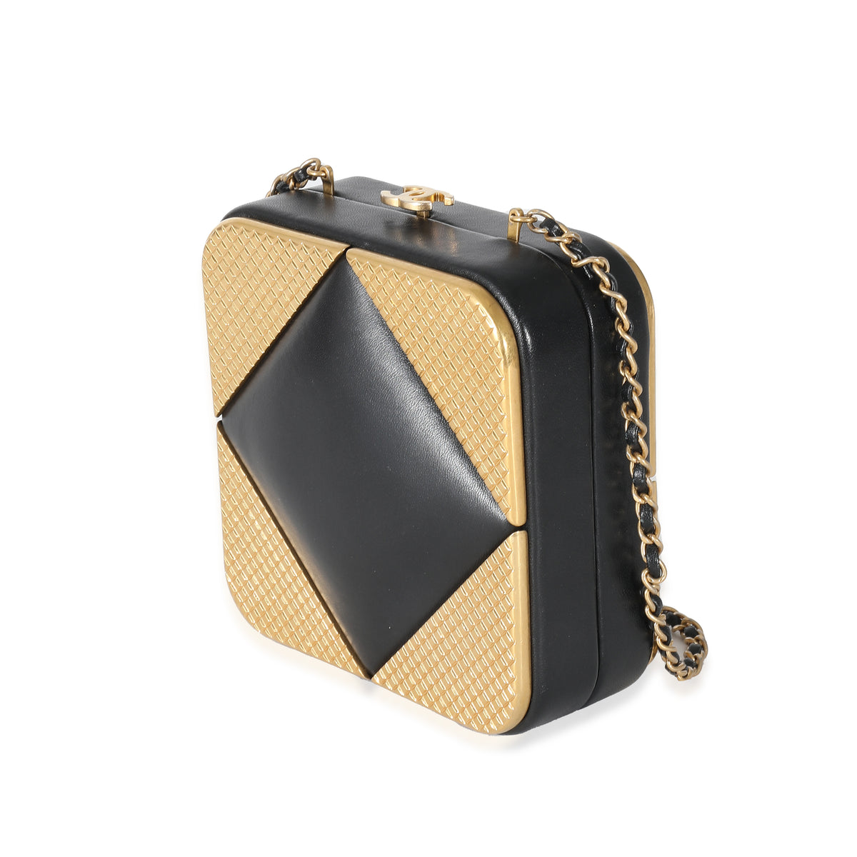 Chanel Black Lambskin Gold Metal Square CC Clutch Handbag sv