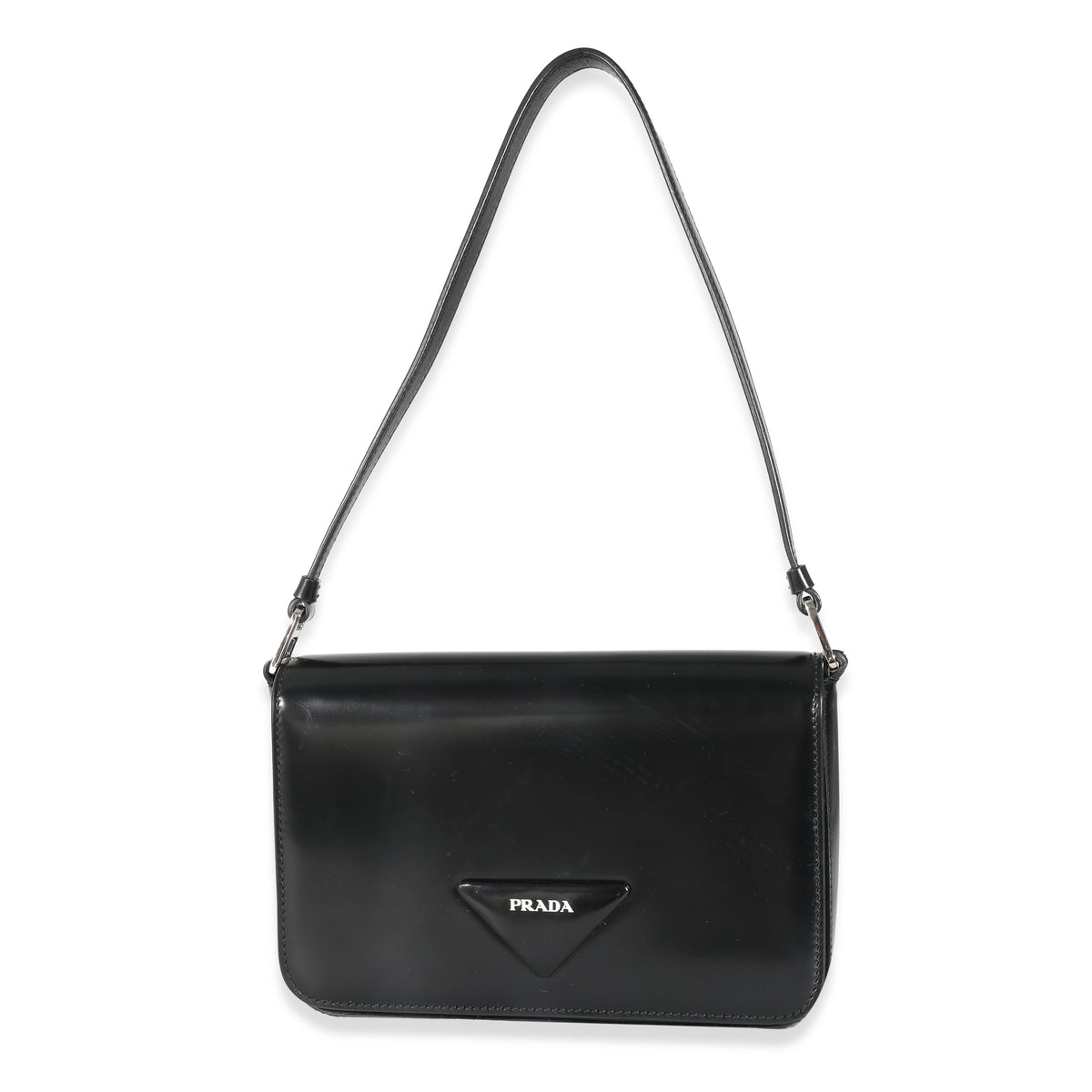 Prada Black Brushed Leather Shoulder Bag Handbag fv