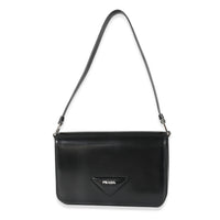 Prada Black Brushed Leather Shoulder Bag Handbag fv
