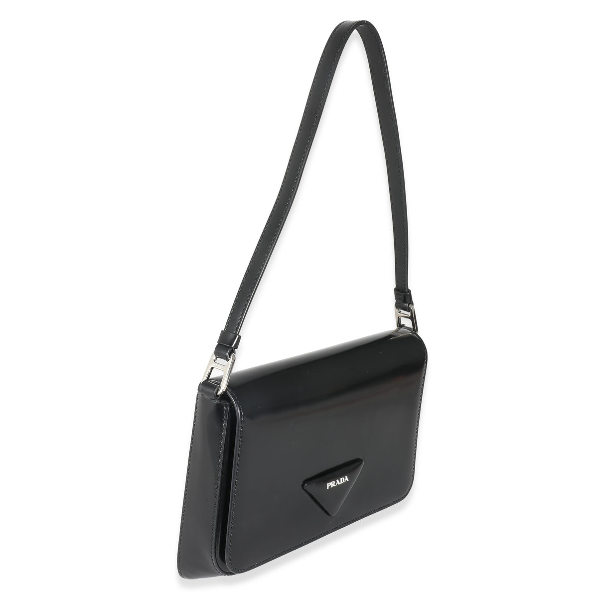 Prada Black Brushed Leather Shoulder Bag Handbag pv
