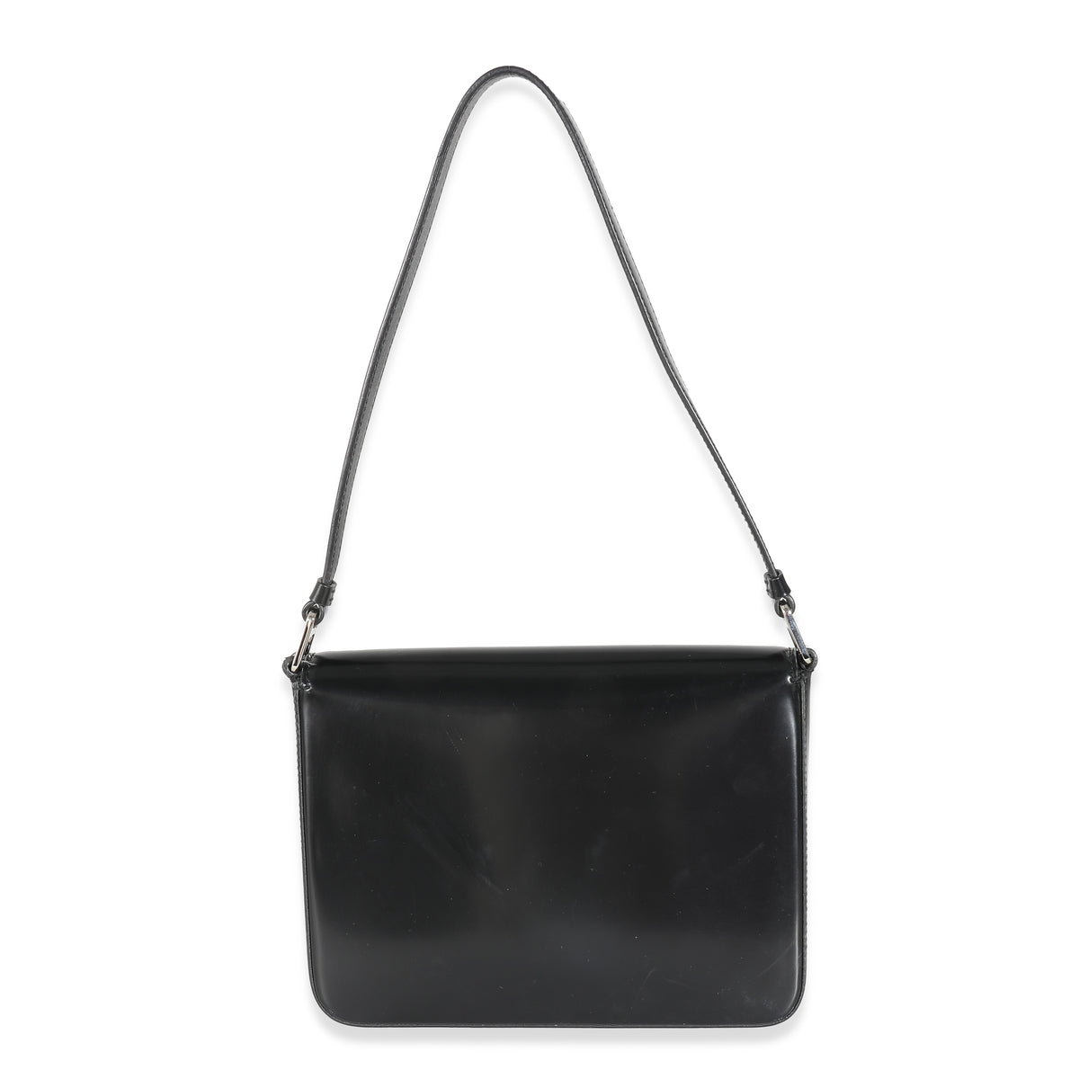 Prada Black Brushed Leather Shoulder Bag Handbag stamp