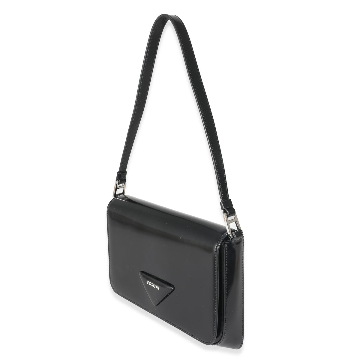 Prada Black Brushed Leather Shoulder Bag Handbag sv
