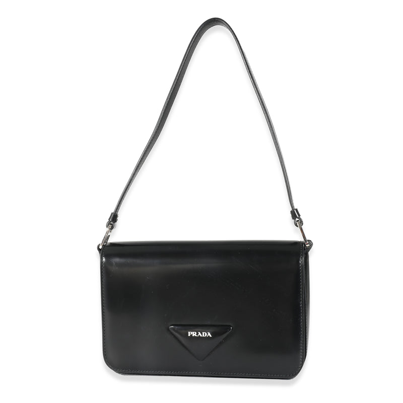 Prada Black Brushed Leather Shoulder Bag Handbag