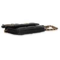 Chanel Black Quilted Lambskin Ruffled Card Holder On Chain Handbag box