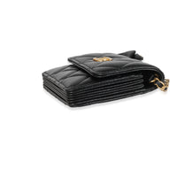 Chanel Black Quilted Lambskin Ruffled Card Holder On Chain Handbag stamp