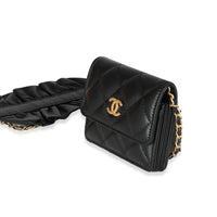 Chanel Black Quilted Lambskin Ruffled Card Holder On Chain Handbag sv