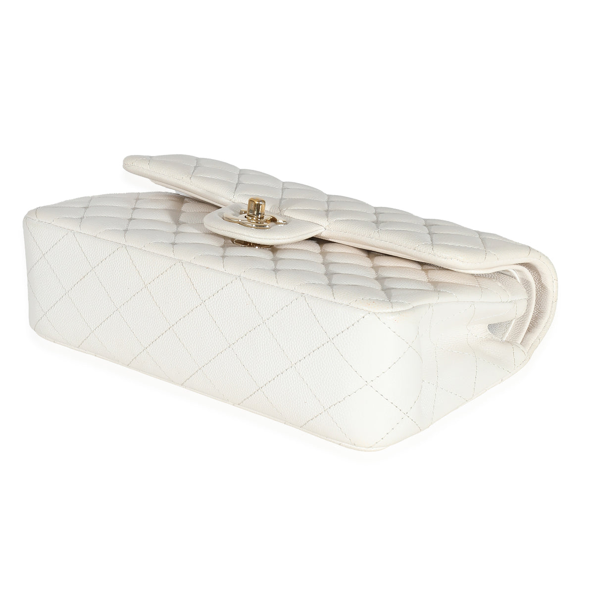 Chanel White Quilted Caviar Small Classic Double Flap Handbag Handbag clasp