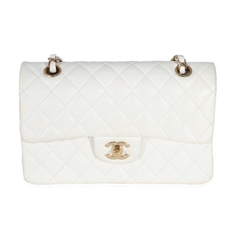 Chanel White Quilted Caviar Small Classic Double Flap Handbag Handbag