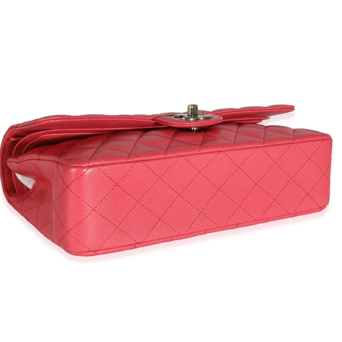 Chanel Dark Pink Quilted Caviar Medium Classic Double Flap Bag Handbag clasp