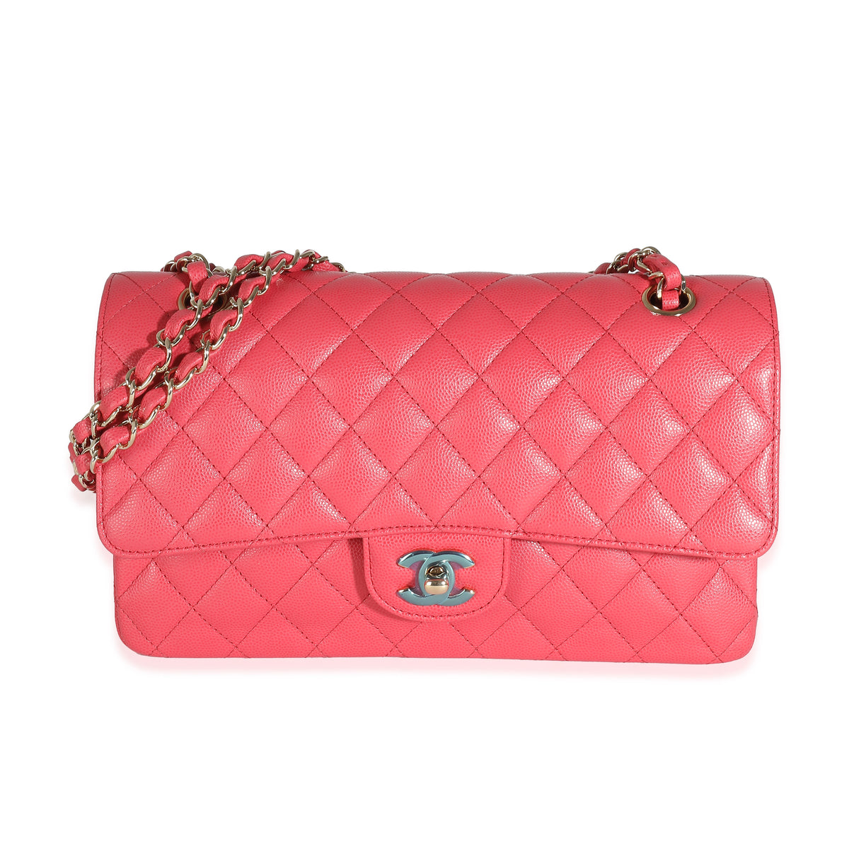 Chanel Dark Pink Quilted Caviar Medium Classic Double Flap Bag Handbag fv