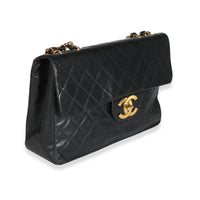 Chanel Vintage 24K Black Quilted Lambskin Maxi XL Flap Bag Handbag pv